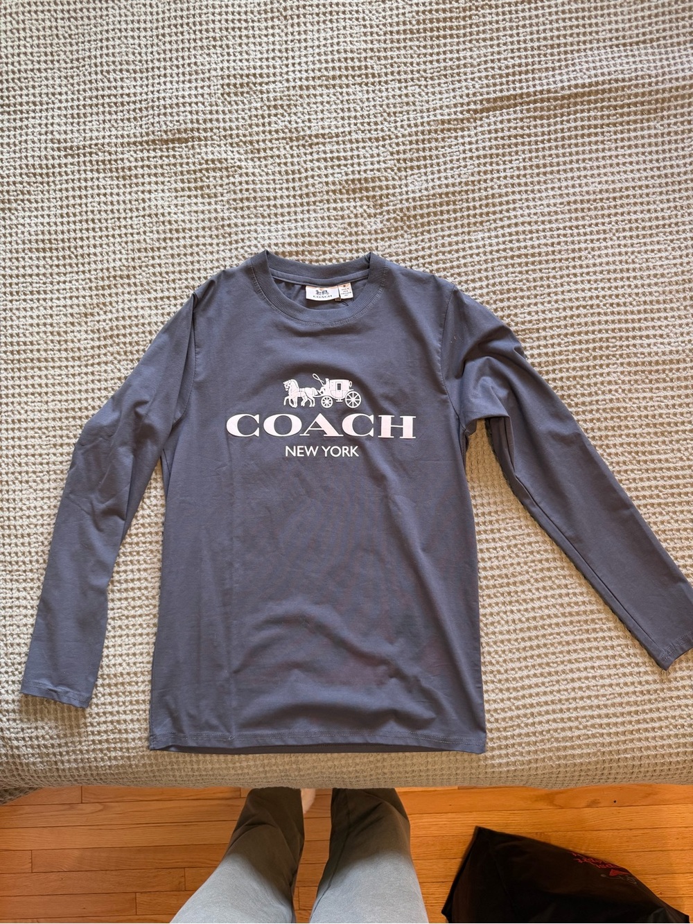 Coach Long-Sleeve Logo Tee in Charcoal Gray NWT